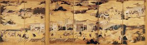 Scènes dans et autour de la capitale, paire de byobu à six volets - Kano Takanobu